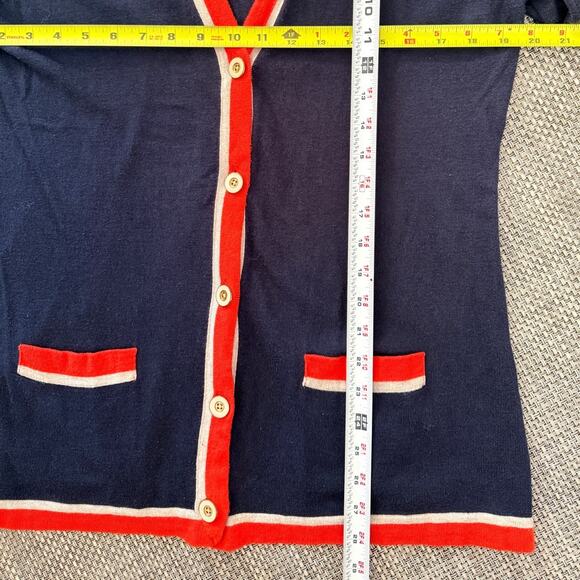 BANANA REPUBLIC Cotton Tipped V-neck Cardigan Sweater XL Navy/Orange/Gray Preppy - Picture 4 of 4